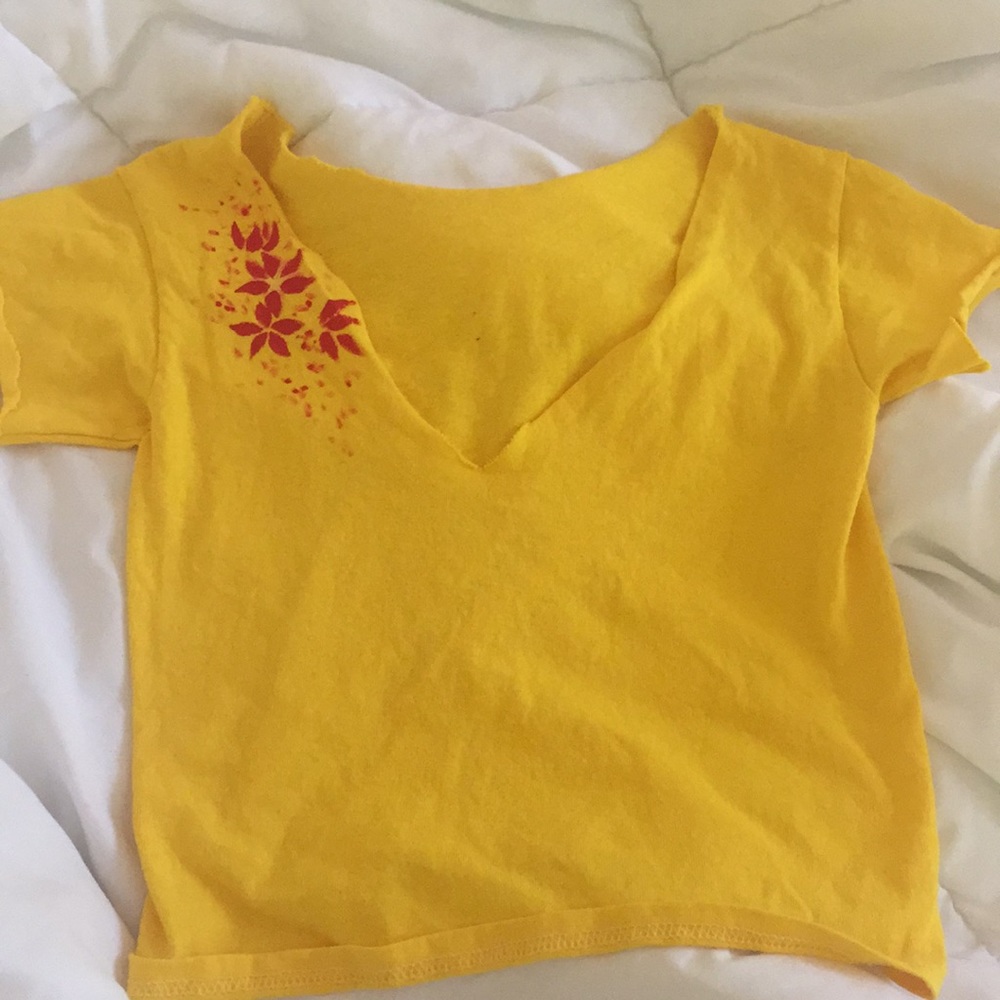 Womans/crop-top/handpainted red flowers/custom